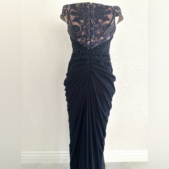 Adrianna Papell Navy Off Shoulder Maxi Dress - Picture 11 of 12